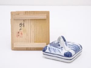 京焼　高野昭阿弥造　染付隅田川香合